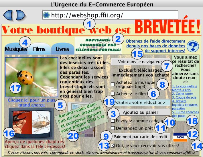 Image d'une boutique web avec tous les éléments et les procédés sous le joug d'un brevet européen accordé, indiqué par un nombre